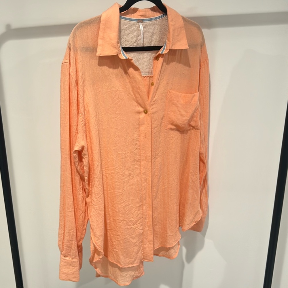 Free people creamsicle oversized linen button down
